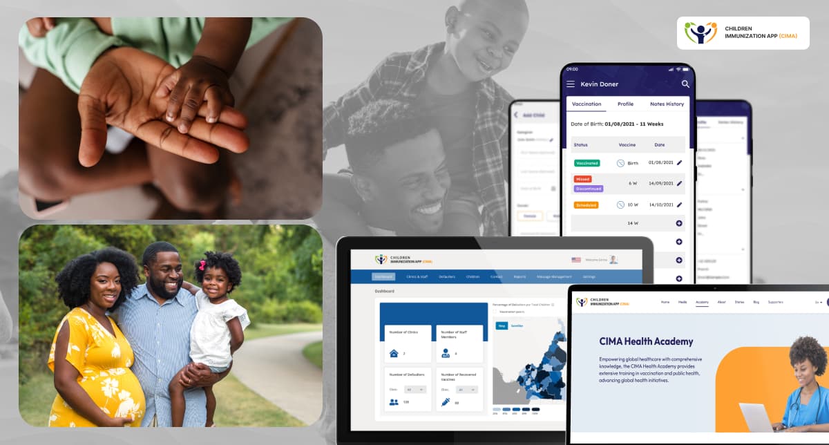 The CIMA Care platform showing the family care app and professional education.