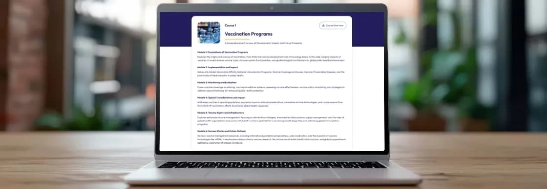 Laptop displaying an online vaccination program course on its screen