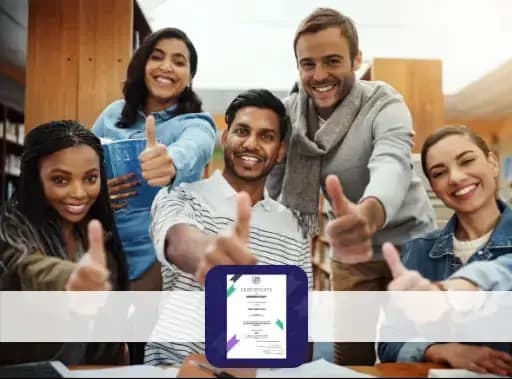 Group of three girls and two boys smiling and giving thumbs up