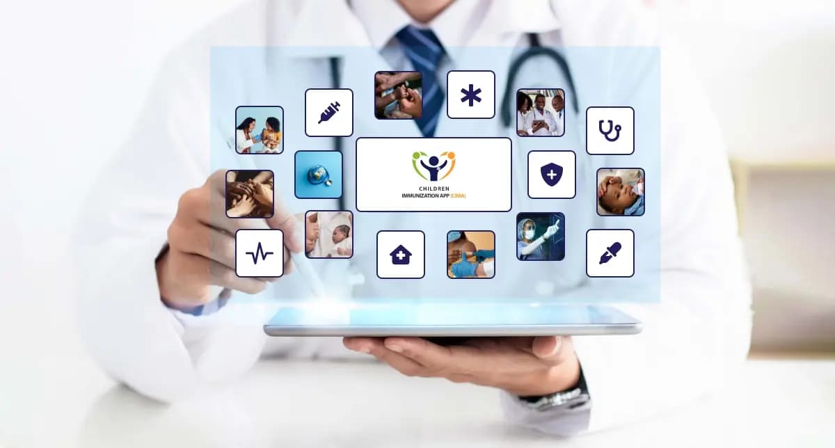 A Doctor uses different means, such as CIMA Care tools, to provide solutions for vaccination management.