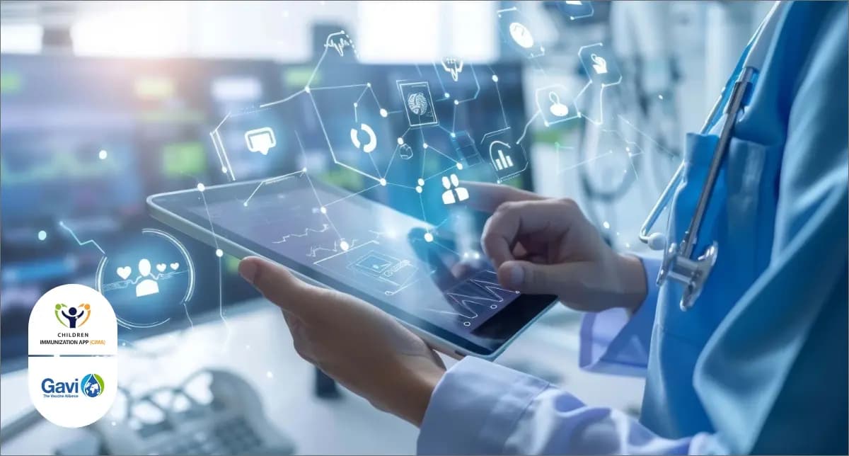 A healthcare professional using the CIMA platform to support Gavi's digital health goals.