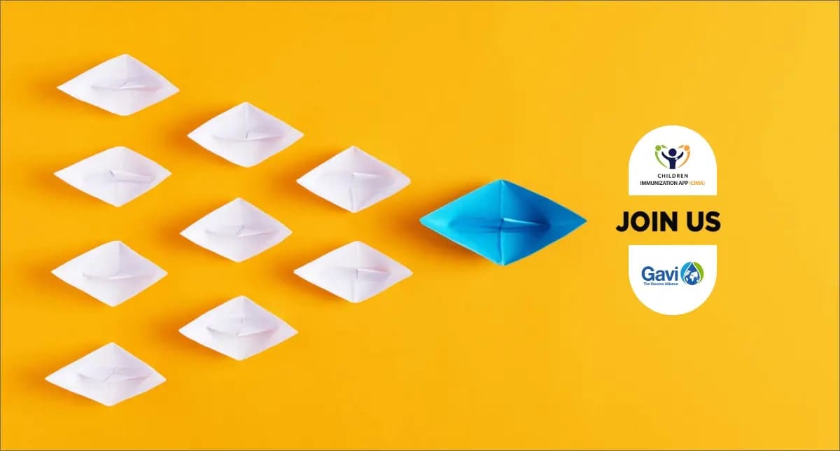 Blue paper boat leading others; join CIMA Care’s mission for digital immunization.
