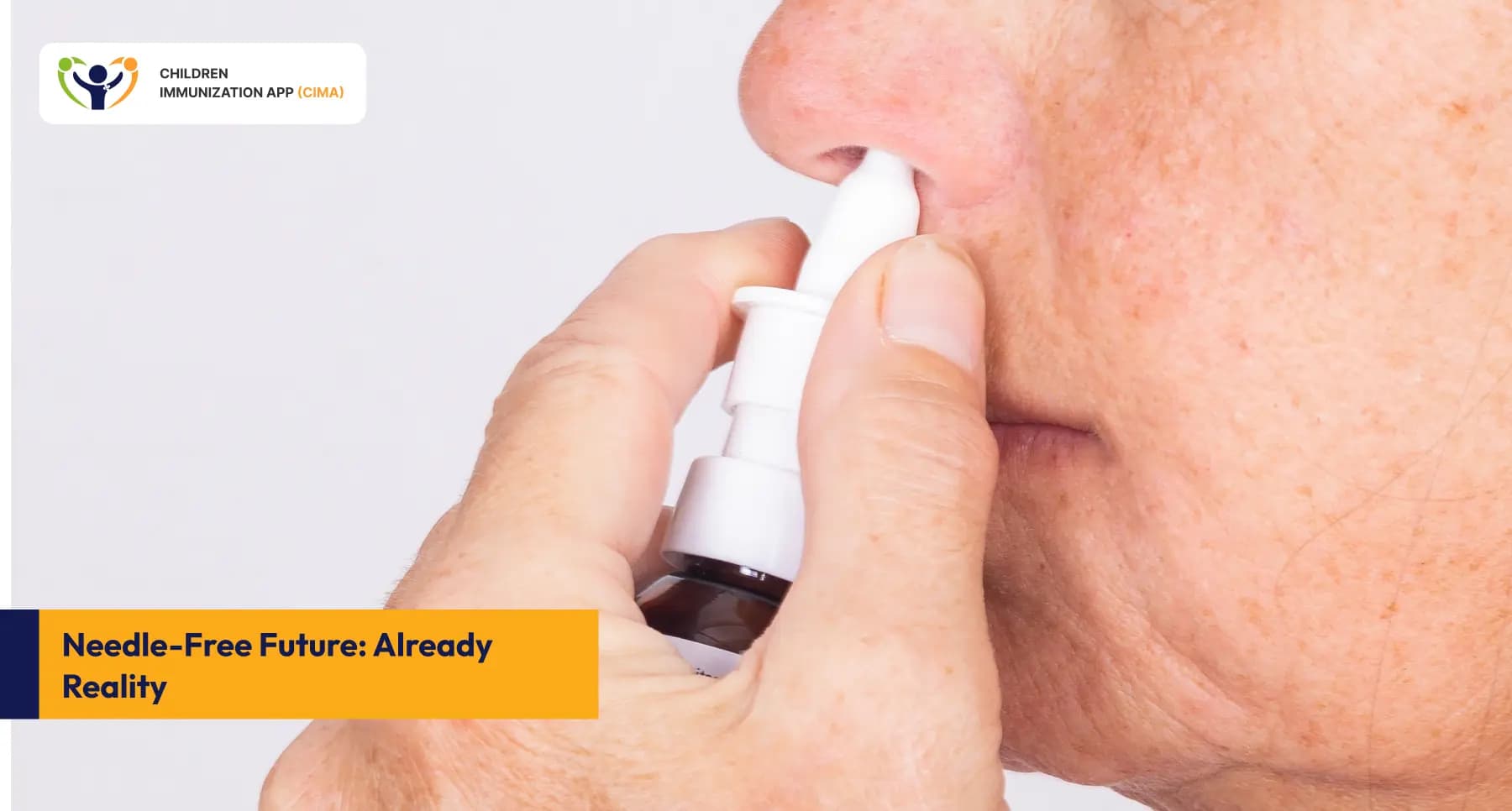Person self-administering nasal spray vaccine showing needle-free.