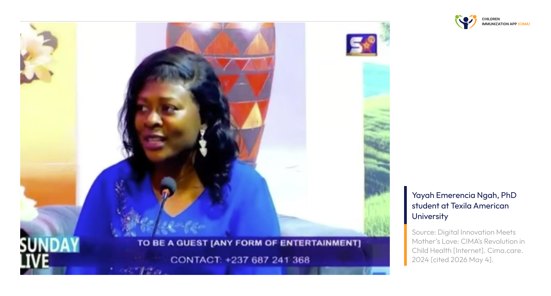 Yayah Emerencia Ngah, CIMA Care champion, speaking on Star TV Sunday Live.