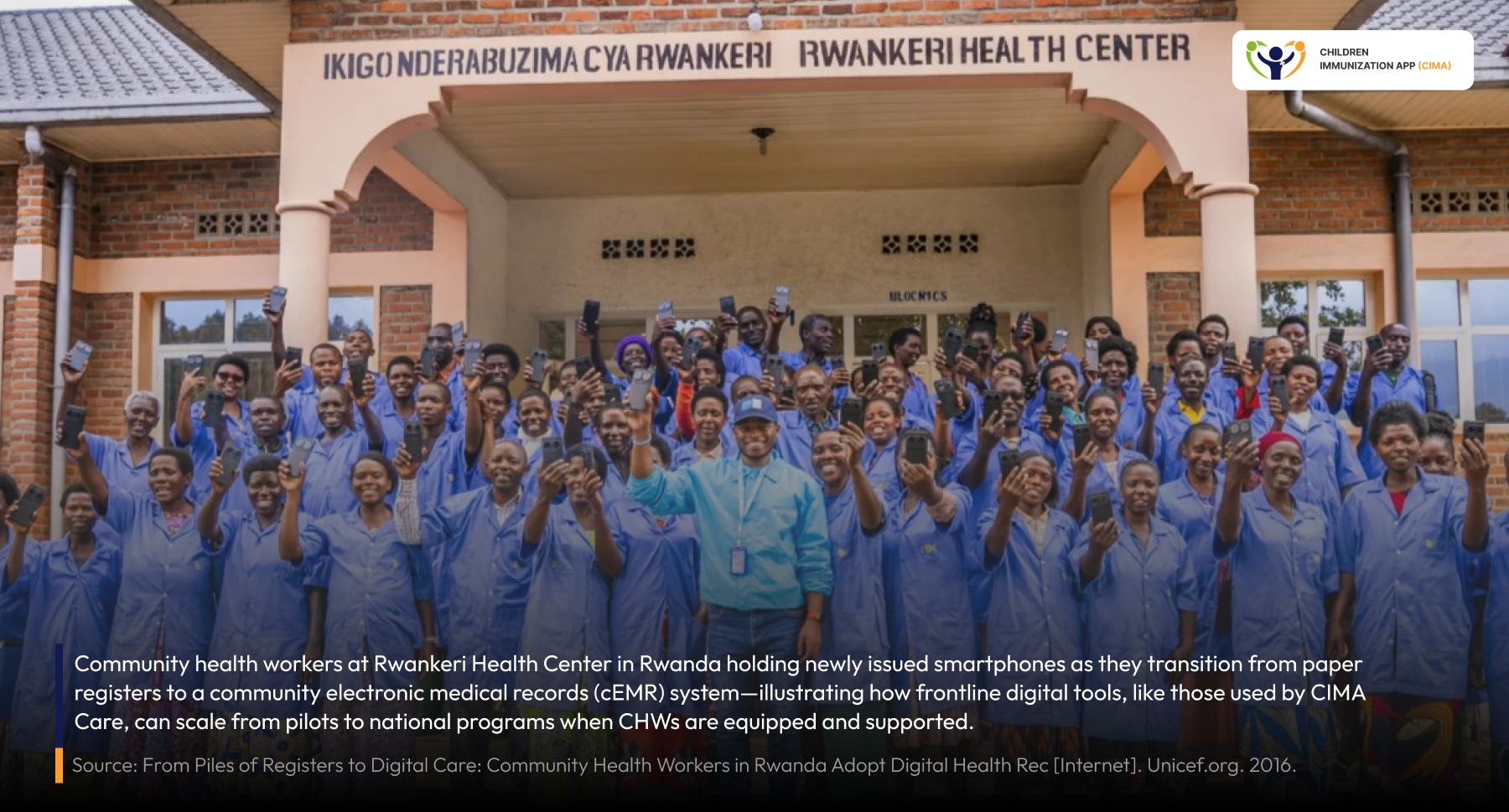 Rwanda CHWs at Rwankeri holding newly issued smartphones—cEMR scale-up.