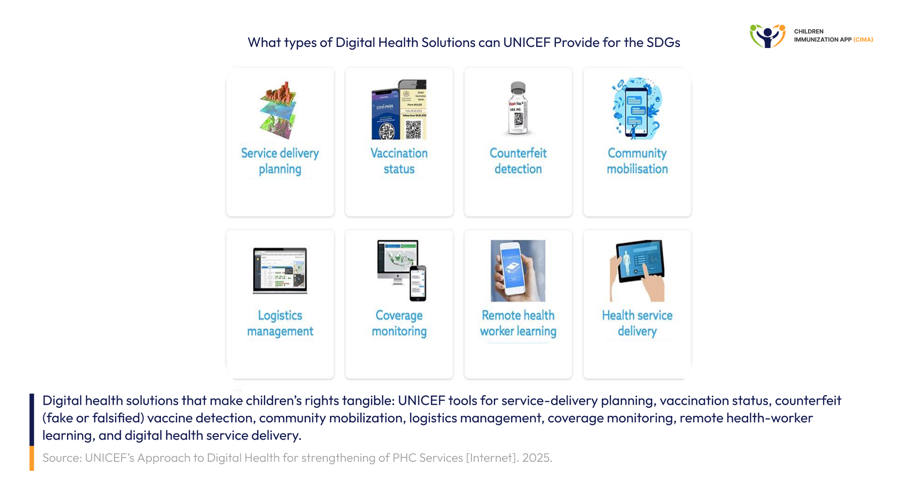 UNICEF's 8 digital health tools: vaccination, coverage, learning, and more.
