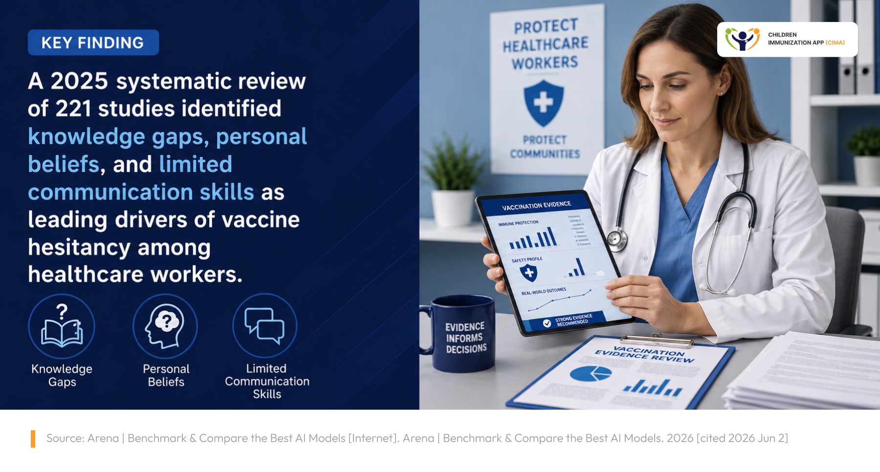 Healthcare professional reviewing vaccination evidence on a tablet.