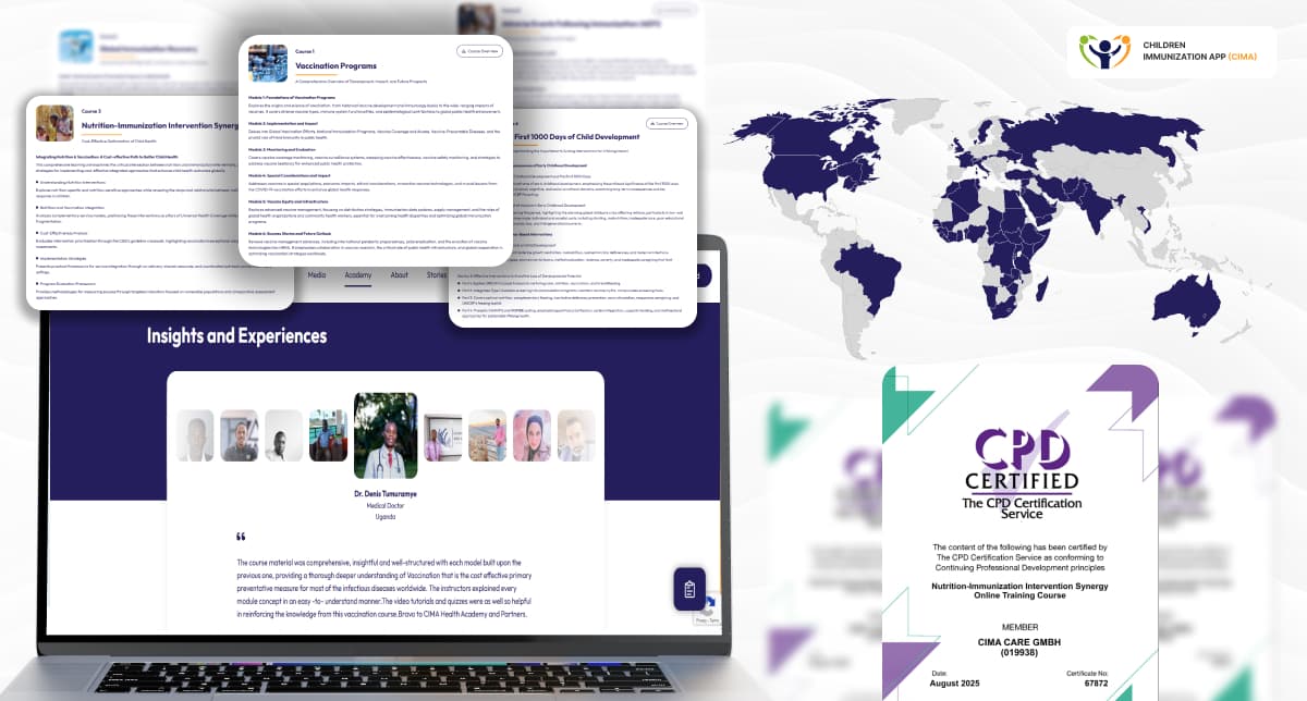 CIMA Care digital education platform with global reach and CPD certification.