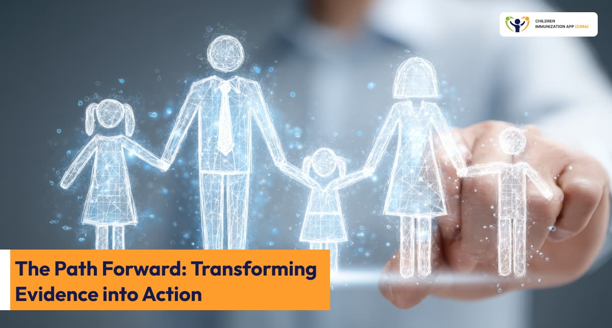 Hand touching digital family showing vaccine safety evidence transformation.