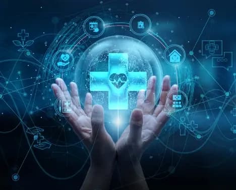 Hands holding a symbolic universe of health options representing CIMA Care’s sustainable empowerment approach in Cameroon