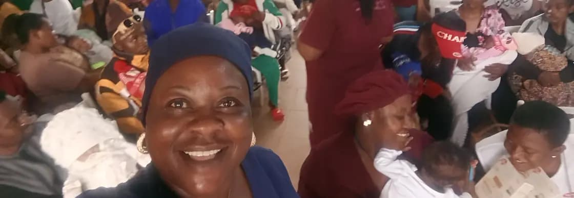 Mothers and nurse Ngwafu Joan gather at Bamenda hospital for CIMA Care-supported vaccination sessions