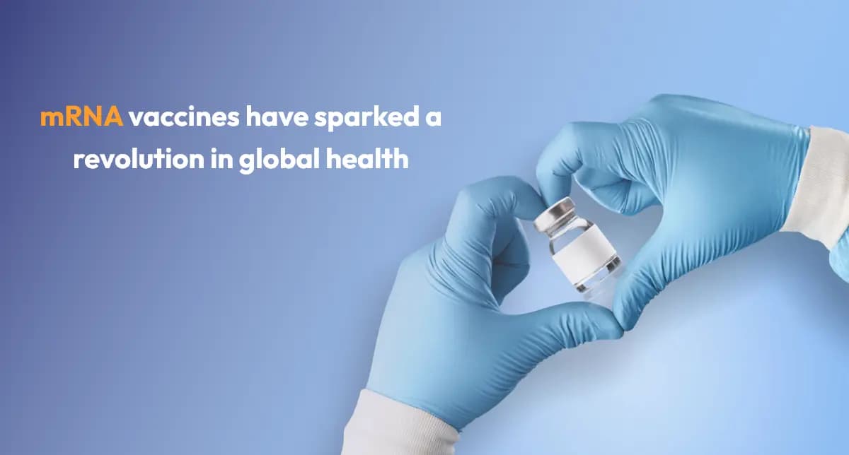 Hands holding a vaccine vial, symbolizing mRNA's impact on global health