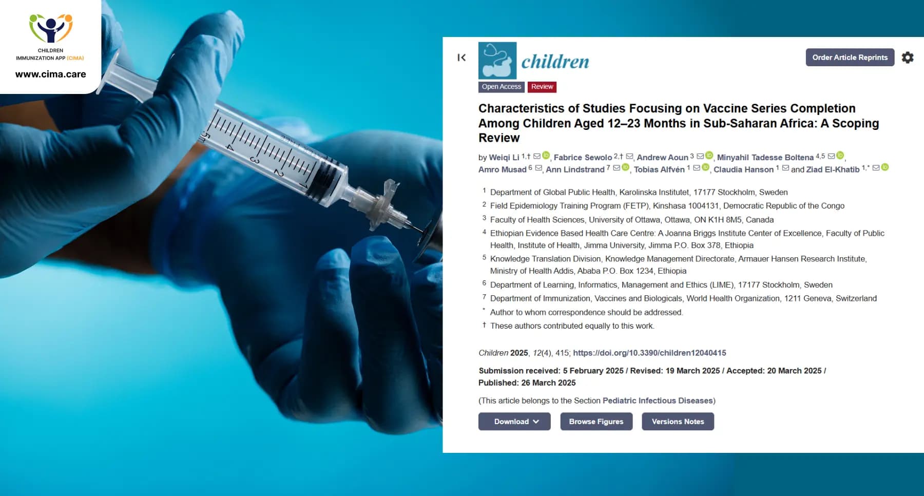 Journal article showing vaccination study details with authors from global institutions.
