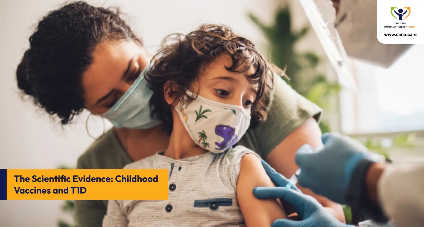 A child with diabetes receives a vaccination while the parent provides comfort and support.