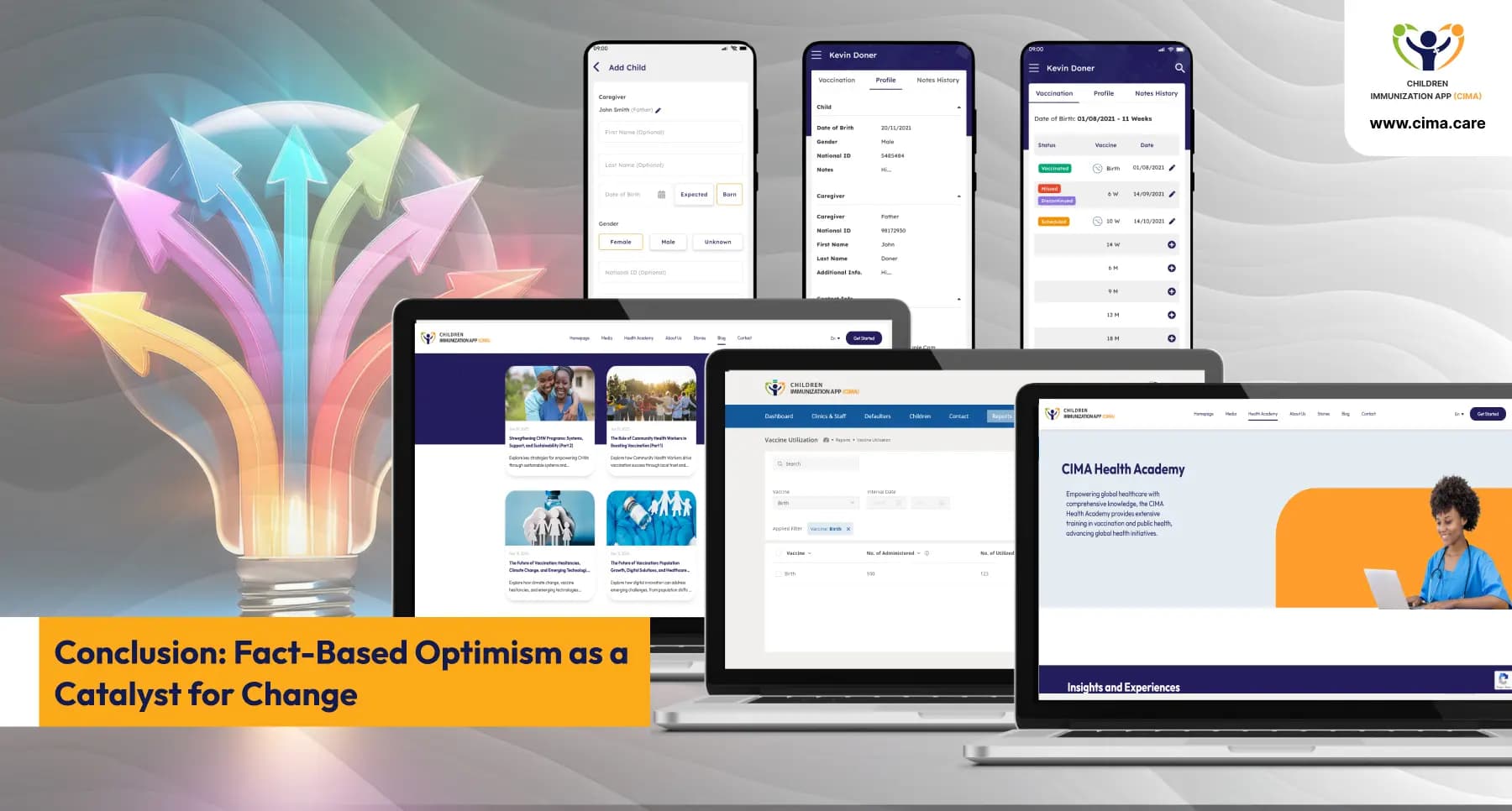 CIMA Care multi-device platform promoting fact-based optimism.