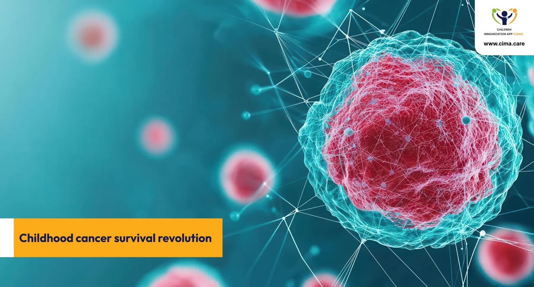 Digital image of a cancer cell representing advances in childhood cancer treatment.