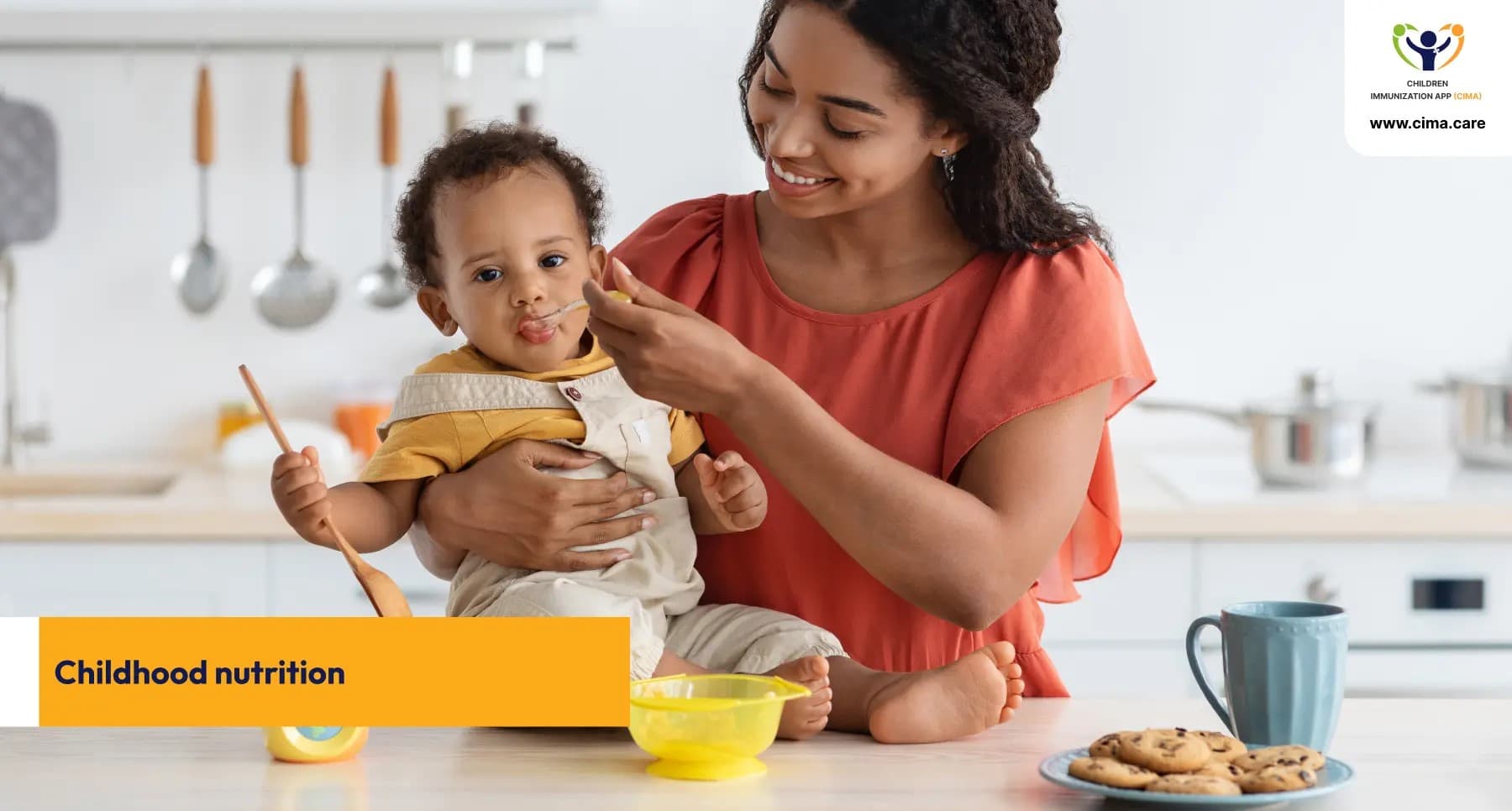 A mother feeding a healthy toddler, representing nutrition reality.