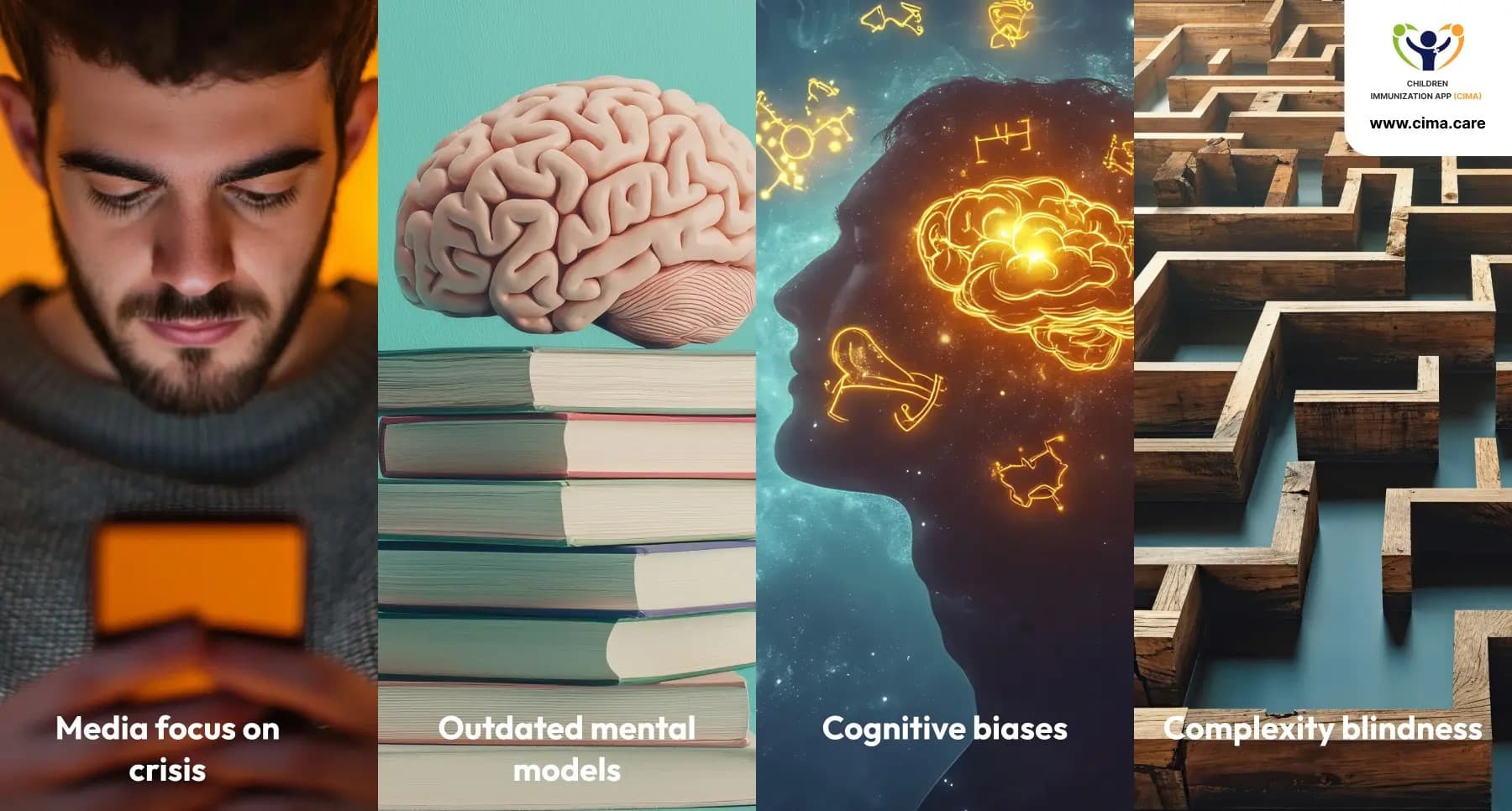 Composite showing four cognitive barriers to recognizing health progress.